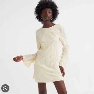 RARE H&M Cream Beige Jacquard Long Sleeve Mini Dress Size S